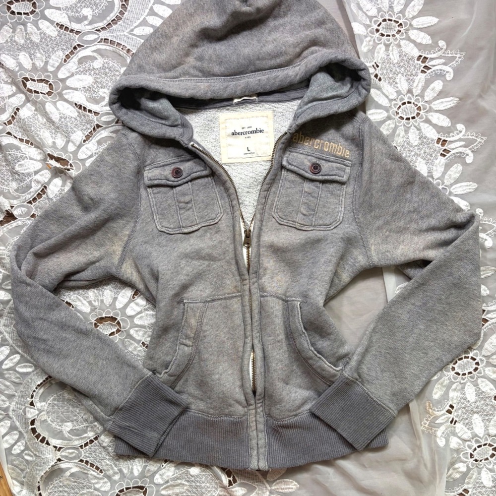 Y2K Bella Swan Abercrombie Full Zip Hoodie Heather Gray Logo Sweatshirt Size L S